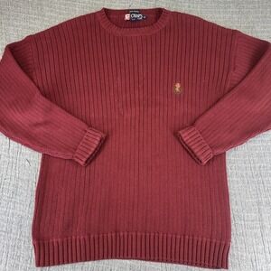 VTG Ralph Lauren Chaps Sweater Mens LT Ribbed Red Hand Framed Knit Crest Logo